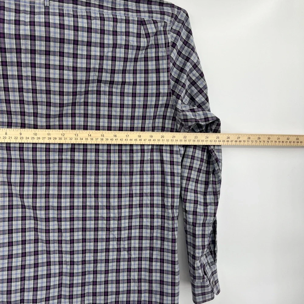 Banana Republic Purple Mens Plaid‎ Button Up Shirt Size Large 16-16 1/2